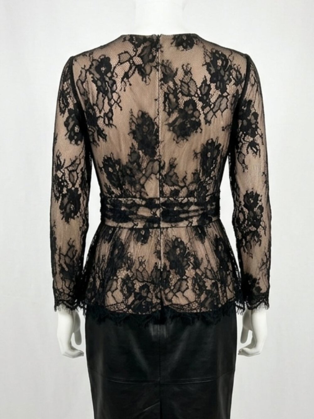 NWT Tadashi Shoji Vintage Black Lace Peplum Top & Leather Skirt Set Size 10 - Picture 3 of 16